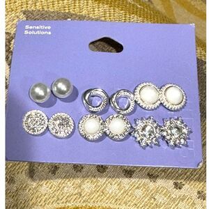 Elegant Jewelry 6 Pairs Faux Pearl & Rhinestone Stud Silver Formal Earrings NWT